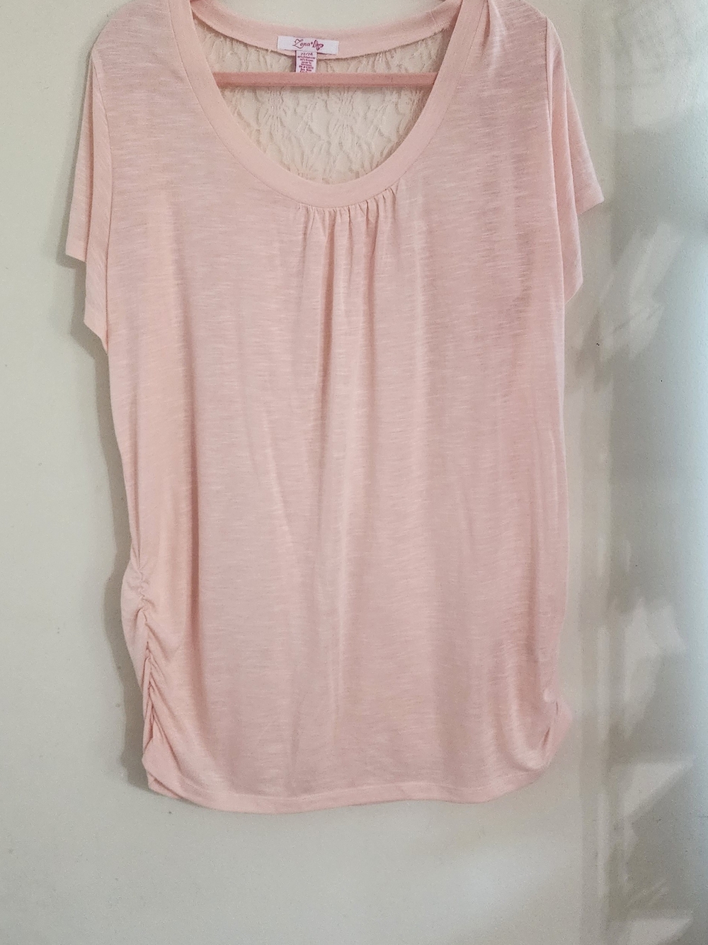 Lena Soft Blush Short‎ Sleeve Top with Lace Back